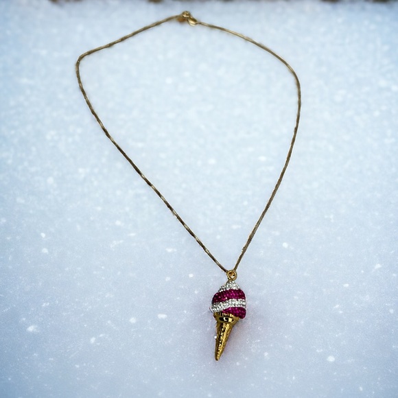 Simone I. Smith Sterling Pink Clear Crystal IceCream Cone Pendant Necklace $900 - Picture 5 of 10